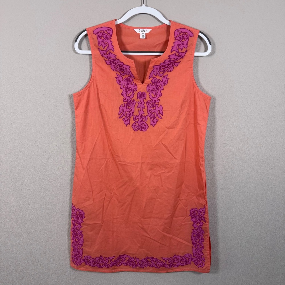 Tribal Sport Women's Resortwear Beach Coral Blush Embroidered Tunic Dress P/S